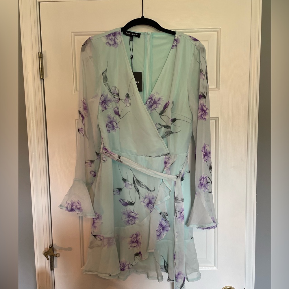 Women’s ASOS Teal and Purple Floral Long Sleeve Mini Dress Size 10